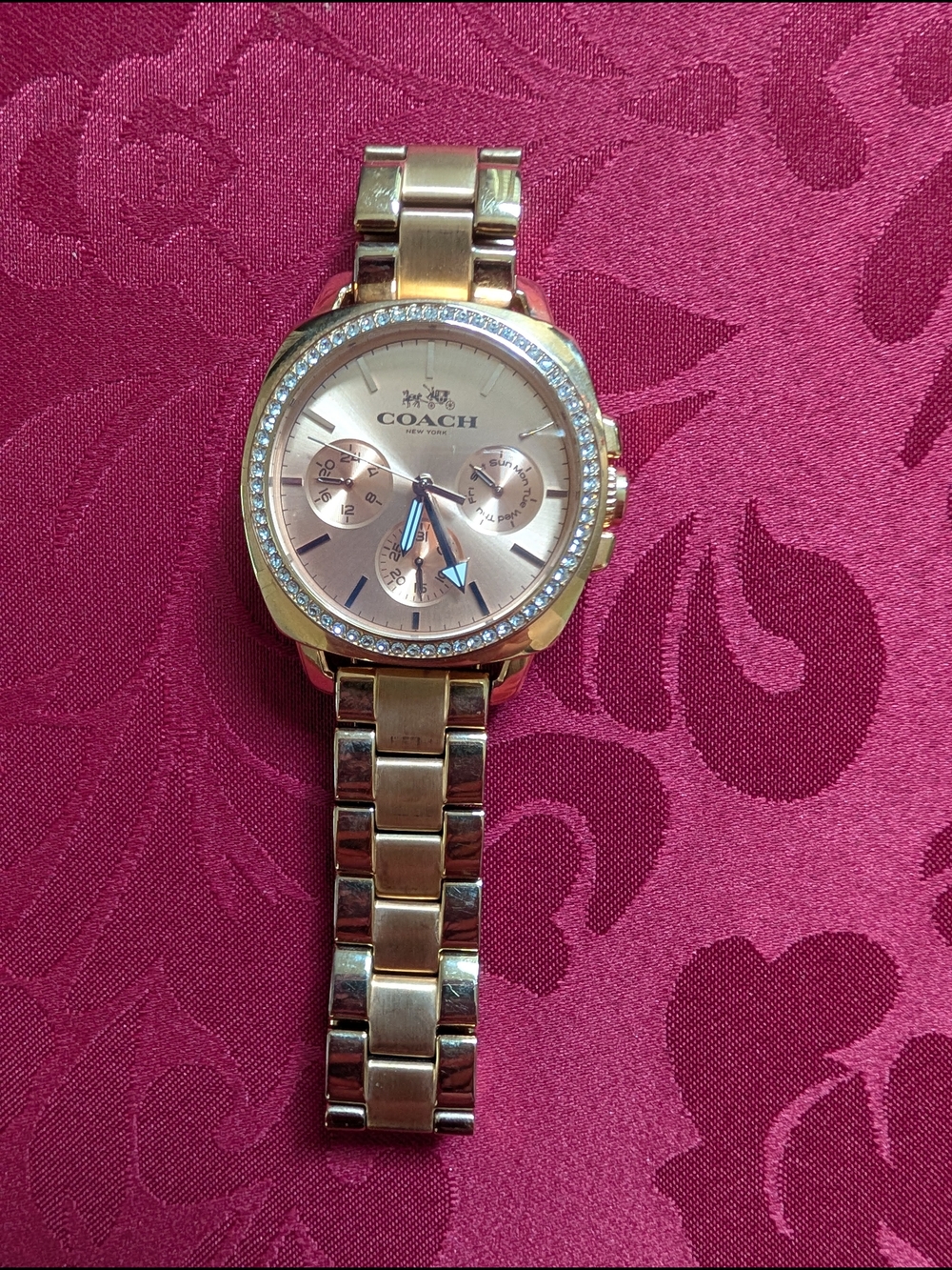 COACH Gold-Tone Crystal Bezel Chronograph Watch